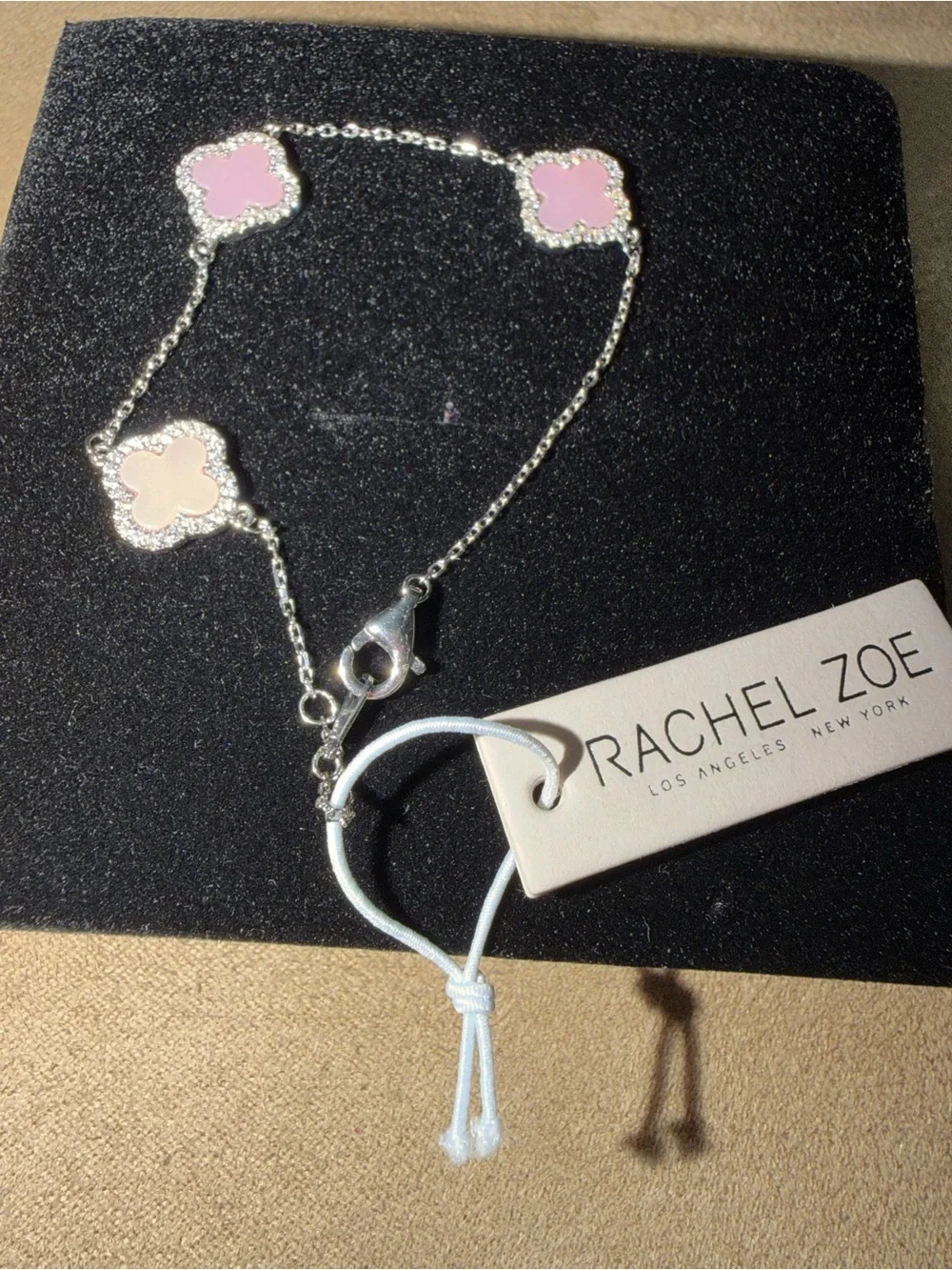 Rachel Zoe Pink and Silver Clover Charm Bracelet